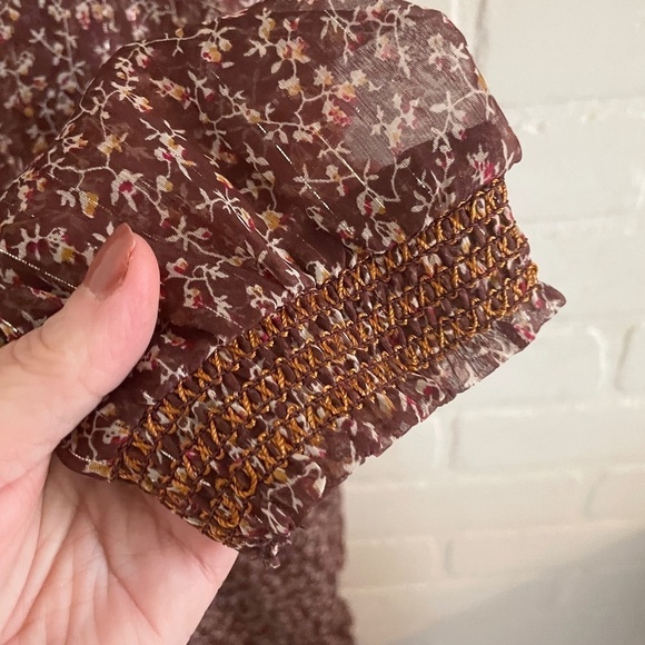 Dex Mini Dress Fall Floral Print Sheer Long sleeve Smocked waist Brown Sz 3X - Picture 15 of 16